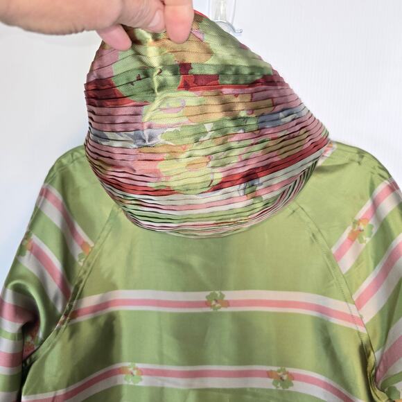 UBU Reversible Mid Length Jacket Pleated Hood Black Floral Striped Floral M - Picture 9 of 15